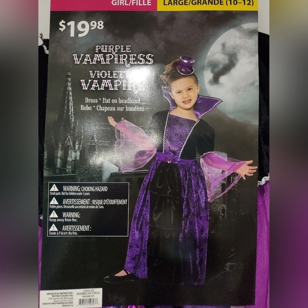 Girls Purple Vampire Halloween Costume Dress & Hat size 10-12